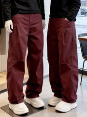 Threebooy  Red Folded Knife Men's Casual Pants Summer Thin American Retro Straight Tube Workwear Loose Fit Casual Trousers