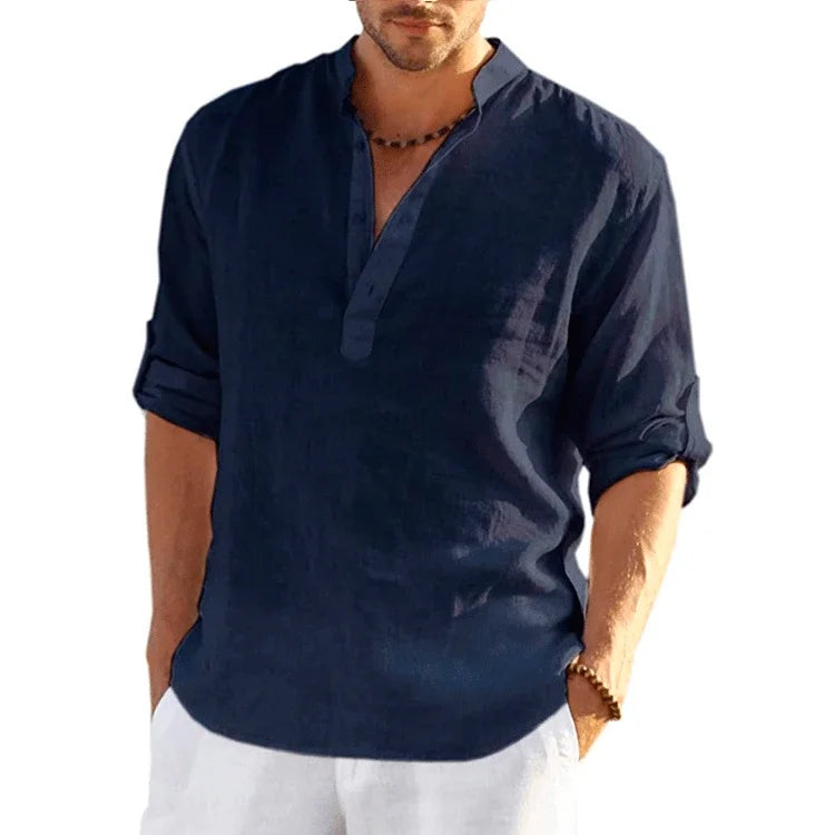 Threebooy  New Linen Shirt Men Brief Breathable Comfy Solid Color Long Sleeve Loose Harajuku Casual Blouse Hawaiian Shirts