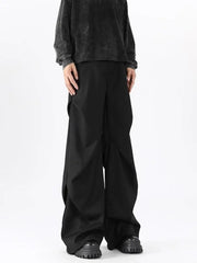 Threebooy American High Street Pleated Pants Floor Mopping Micro Trumpet Black Trousers Luxury Sense Clean Fit Casual Curved Knife Pants