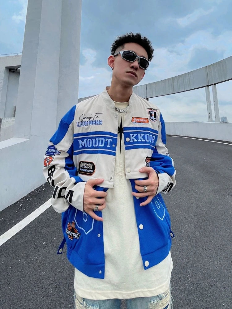 Threebooy American Retro Racing Jacket Handsome Detachable Function Racing Suit Jacket Men Loose Niche Button Up Baseball Uniform