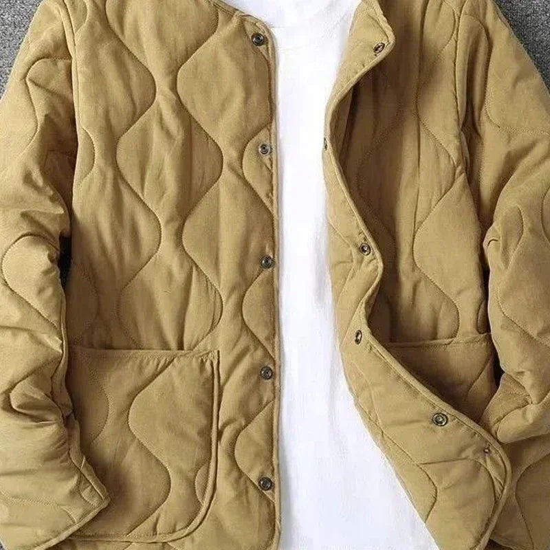 Threebooy Autumn Winter O-neck Quilted Jacket Men's Versatile Green Retro Thickened Coat Men Techwear Button Up Oversize Jacket
