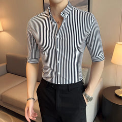 Threebooy Men's Shirt Fashion Casual Stripe Shirts Short Sleeve Shirts Slim Fit Spring Autumn Casual Quality Men Striped Shirt S-4XL