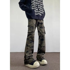 Threebooy Jeans Men camouflage Cargo Pants Patchwork Multi Pockets Denim Hombre Fashion Casual Streetwear Trousers bell-bottoms