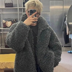 Threebooy Male Elegant Thickened Coat Versatile Japanese Casual Winter High-end Fur Coat Light Luxury Imitation Fur Padded Lapel Jacket