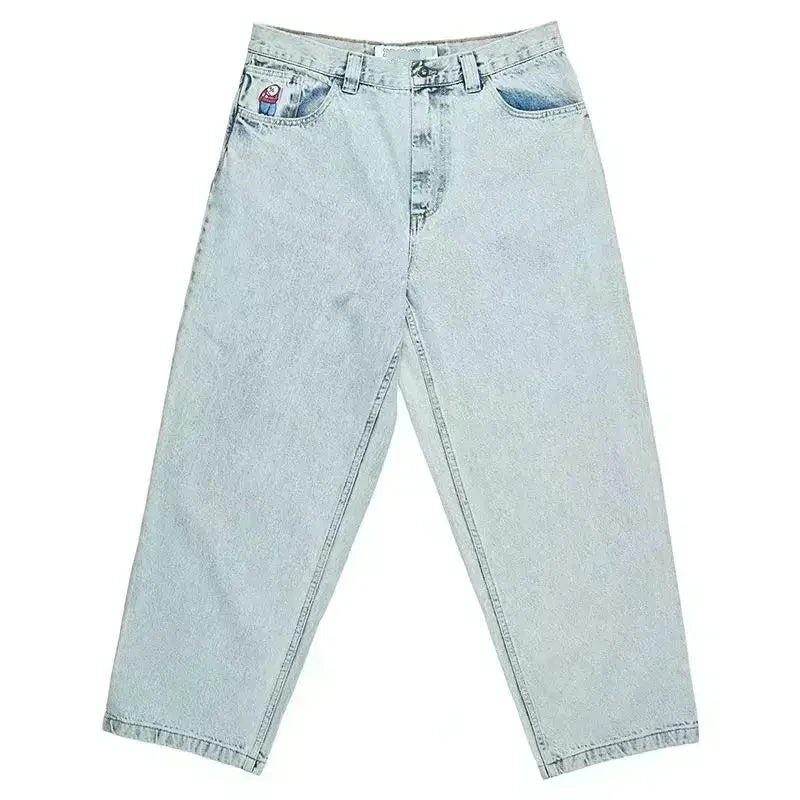 Threebooy Vintage BIGBOY loose simple embroidered denim pants new streetwear wide leg loose denim pants fashionable straight pants