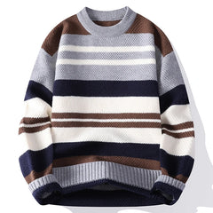 Threebooy  Autumn Winter Warm Casual Pullovers Men Knitted Sweater Fashion Patchwork Striped Loose Hip Hop Knit Streetwear Pull On Sweaters