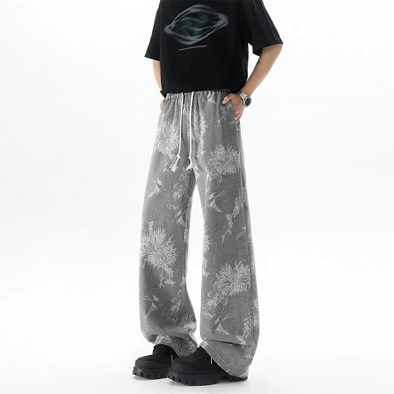 Threebooy  Streetwear Jeans Unisex Straight Loose Fit Fashion Trendy Print Design Urban Casual Pants Unique Style Streetwear Denim Trousers