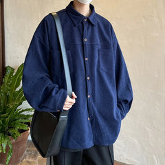 Threebooy  Corduroy Shirt Boys Spring Autumn American Retro Long-sleeved Shirt Japanese Casual Jacket