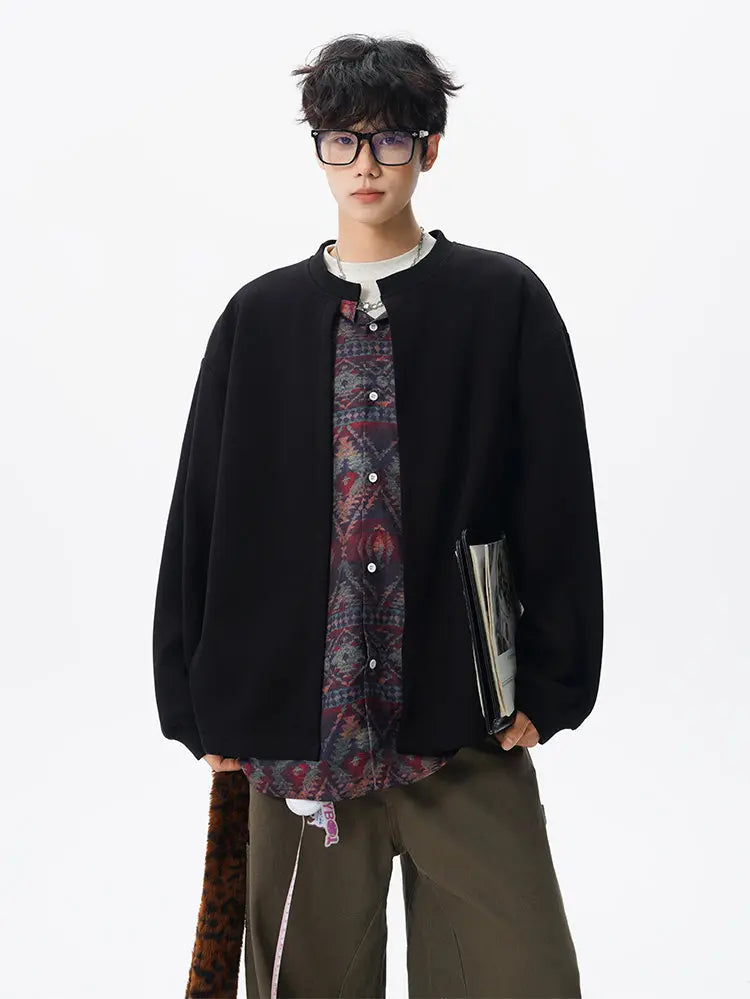 Threebooy Jacket men Stand Up Collar Single Breasted Fake Two Piece Jacket Autumn Thin Ethnic Print Patchwork Mens Outerwear Coat men new