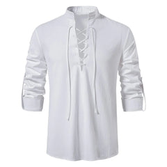 Threebooy  New Men's Casual Blouse Cotton Linen Shirt Tops Long Sleeve Tee Shirt Spring Autumn Slanted Placket Vintage Yoga Shirts