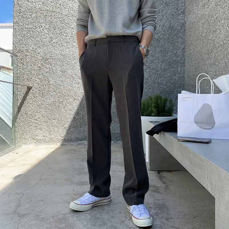 Threebooy  New Korean Fashion Men Suit Pants Light Luxury Business All-match Straight Slim-fit Casual Trousers Premium Elegant Dress Pants