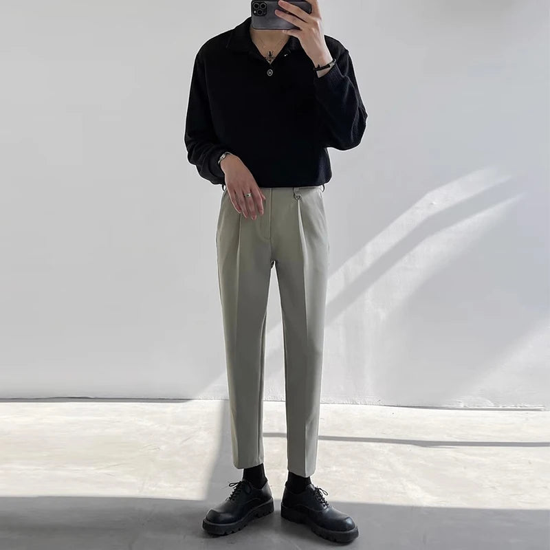Threebooy  New Trendy Waffle Men Polo Shirt Leisure High Quality Solid Color Long Sleeve T-shirt Korean Fashion Autumn Loose Basic Shirts