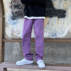 Threebooy  New Men's Streetwear Purple Green Jeans Fashion Baggy Straight Wide Pants Personality Y2k Hip Hop Male Denim Trousers