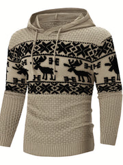 Threebooy  Christmas Elk Pattern Embroidery Men Winter Fall Hoodies Long Sleeve Y2K Warm Fashion Jacquard Hooded Sweatershirt for Me