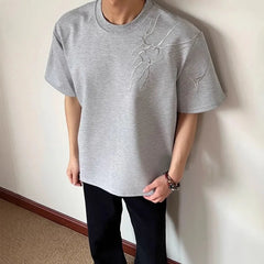 Threebooy Men's Summer Thorn Embroidery Round Neck Short Sleeve American High Street Half Sleeve Regular Shoulder T-Shirt
