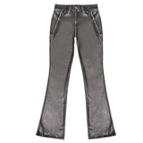 Threebooy masculina New slim-fit men's leather pants PU leather pants tight low-waisted U-flare pants motorcycle pants