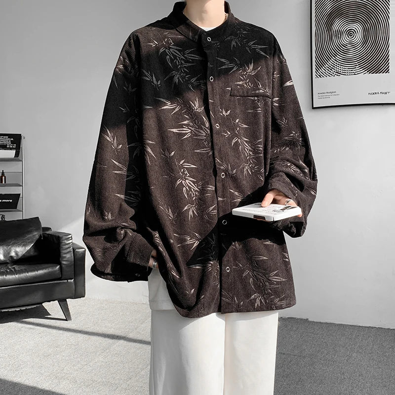 Threebooy Spring Summer Printed Long Sleeve Shirts Man Casual Oversize Blouse Fashion Male Cardigan Korean Clothing Plus Size 5XL-M