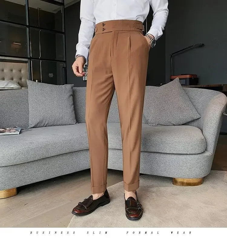 Threebooy Nadir Coffee Color Men's Trousers Classic Trendy Paris Button Single Pleat Slims Smooths Your Silhouette Business Casual Pants