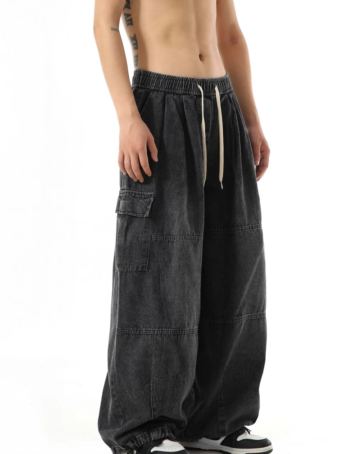 Threebooy Y2k Black Baggy Cargo Jeans Trousers Men Streetwear Casual Hippie Jogging Wide leg Oversize Old Money Vintage Denim Pants