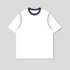 Threebooy  Men Cotton Tshirt Round Neck Contrast Collar Loose Fit Streetwear Summer Tee Shirt Breathable Soft Casual Comfort Mens Clothing