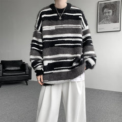 Sweater men new Stripes loose Turtleneck sweater 2025 Autumn winter warm Knitted sweater man street fashion