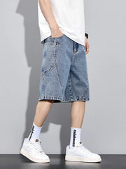 Threebooy  Men's Summer Denim Cargo Shorts Big Size 8XL 7XL 6XL Elastic Waist Straight Baggy Jeans Shorts