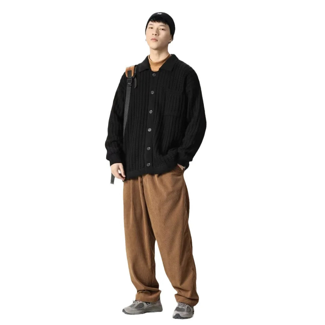 Threebooy Vintage Mens Sweaters Men Knitted Cardigans Autumn Fashion Solid Color Knit Jacket  Long Sleeve Breasted Collar Sweater Coats