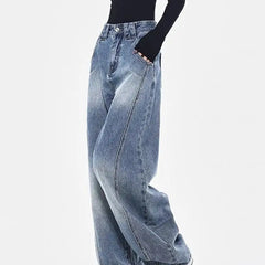 Threebooy 2025 Spring Men and Women Trendy Personalized Straight Tube Washed Curved Knife Jeans Couple Loose Hip Hop Casual Pants y2k