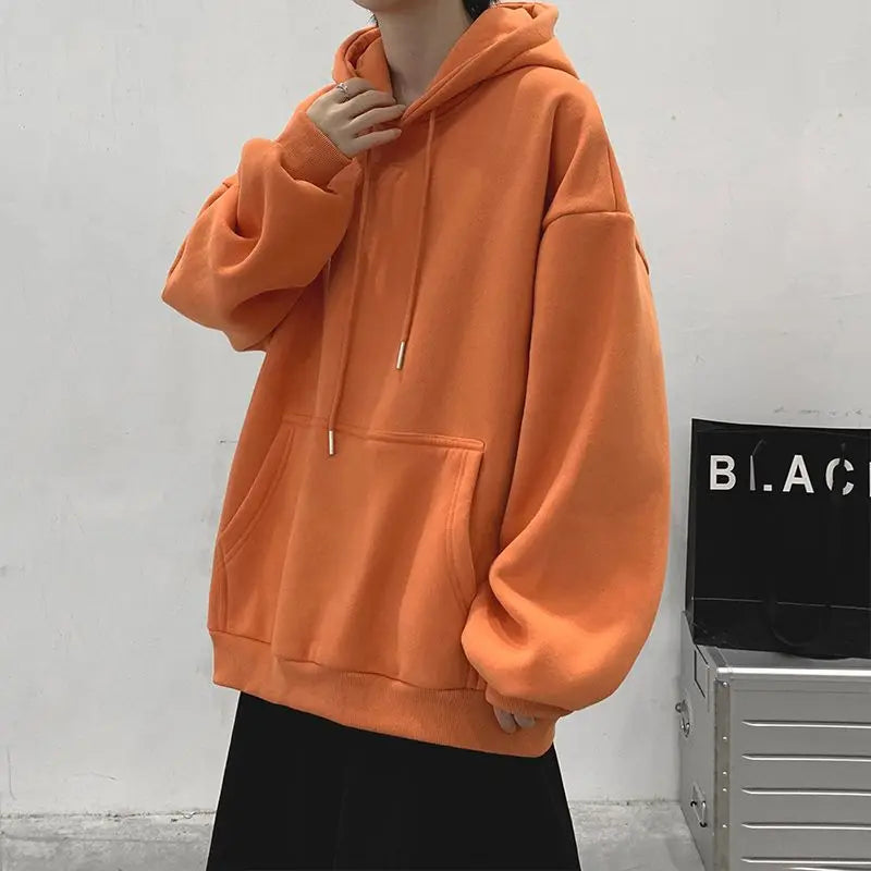 Threebooy  Men's Plain Thickened Hooded Sweatshirt Autumn Winter Ins Fashion Loose Fit Oversize Couple Wear Outerwear