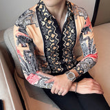 Threebooy High Quality Men Floral Shirt Long-Sleeved Tuxedo Slim Shirt Fashion Mens Designer Retro Printed Shirt Camisa Masculina 4XL