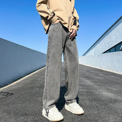 Threebooy  Men's Jeans Spring Autumn Extend Straight Vintage Blue Casual Baggy Jeans Korean Trousers Classic Wide Leg Fashion Denim Pants