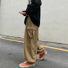 Threebooy Spring Casual Oversize Cargo Pants Men Streetwear Solid Harajuku Loose Straight Trousers Wide-leg Baggy Pants For Man