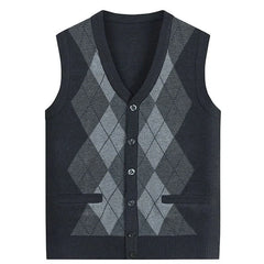 Threebooy  Middle-aged Elderly Men's Vests Spring Autumn Waistcoats Vests Outer Wear Thin Knitted Cardigans