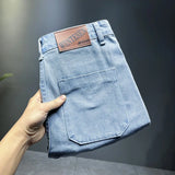 Threebooy Light blue stitching men's denim shorts summer all-match loose casual plus size jeans sub-brand men's clothing