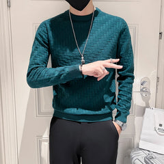 Threebooy Autumn Winter Men's Sweater Long Sleeve Round Neck Knitted Pullovers Fashion Plaid Casual Warm Knitwear Tops Men Clothing