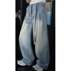 Threebooy  Mens Loose Fit Washed Wide Leg Jeans man baggy Floor Dragging Casual Streetwear Denim Pants  Trending Fashion High Quality