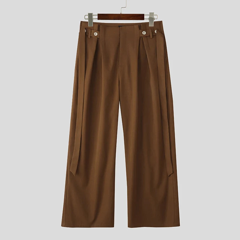 Threebooy  Men Pants Solid Color Button Joggers High Waist Casual Trousers Men Streetwear Loose Fashion Male Wide Leg Pants S-5XL