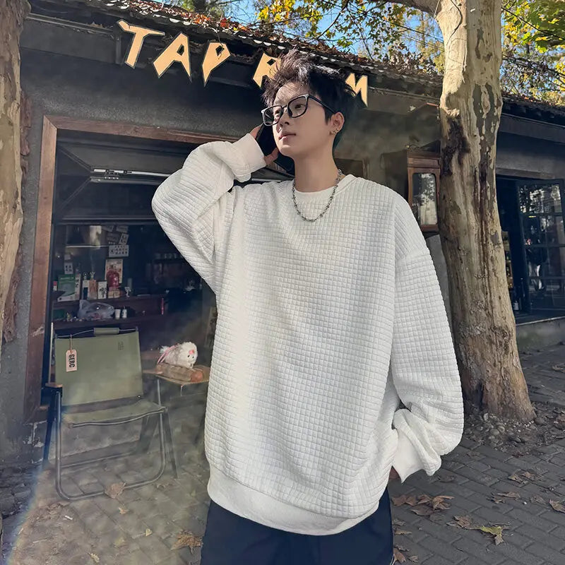 Threebooy Checkered Hoodie Men Fashion Casual Pullover Sweatshirt Men Oversized Streetwear Hip-hop Loose Round Neck Hoodie Mens Mens
