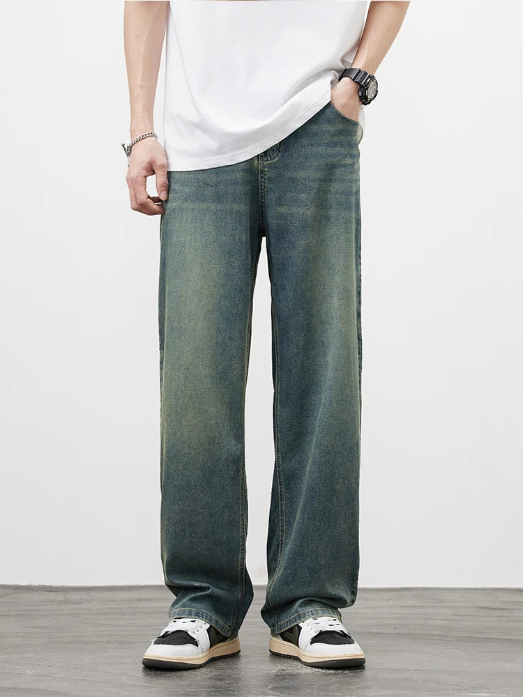 Threebooy  New Men's Straight Vintage Jeans Soft Lyocell Casual Trousers Personality High Quality Male Korean Fashion Baggy Denim Pants