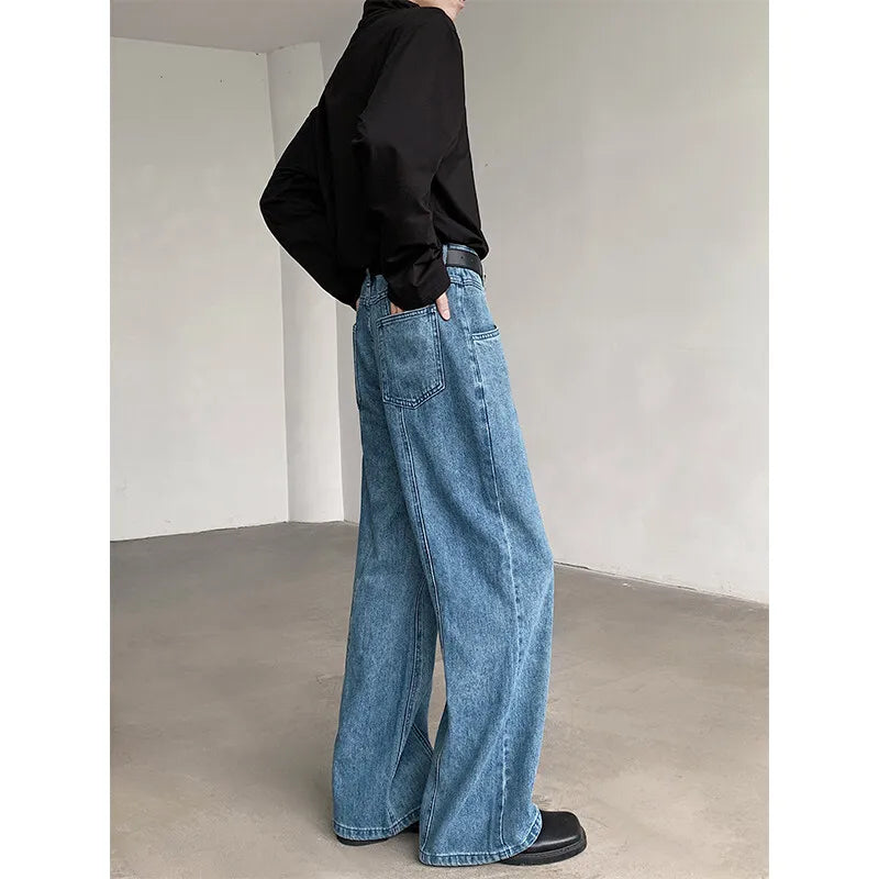 Threebooy  Straight Leg Loose Fit Washed Blue Patchwork Jeans Denim Casual Street Style Distressed Vintage Trend High Quality Jeans