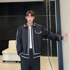 Threebooy Korean Street clothing fashion Spring Casual Contrast Colors Striped Male Casual Jacket Men's Niche Desgin Black Coats