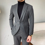 Threebooy Luxury Business Suits For Men Stitching Double Collar Formal Casual Dress Suits 2 Pieces Elegant Slim Costume Homme Double Vent