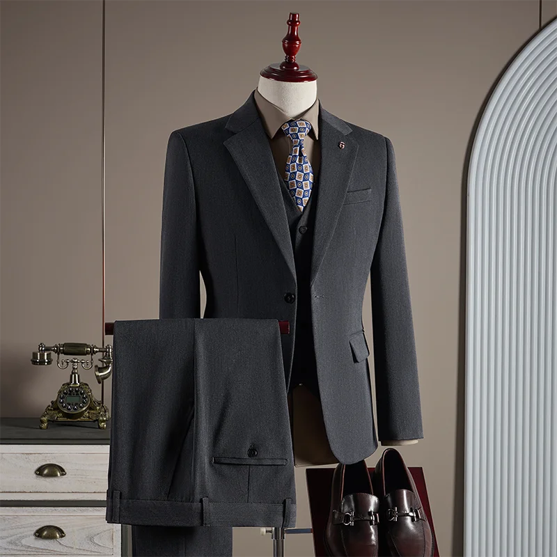 Threebooy  High-quality, fashionable, stylish, versatile and trendy business casual one-button suit set, three-piece set, groom's dress sui