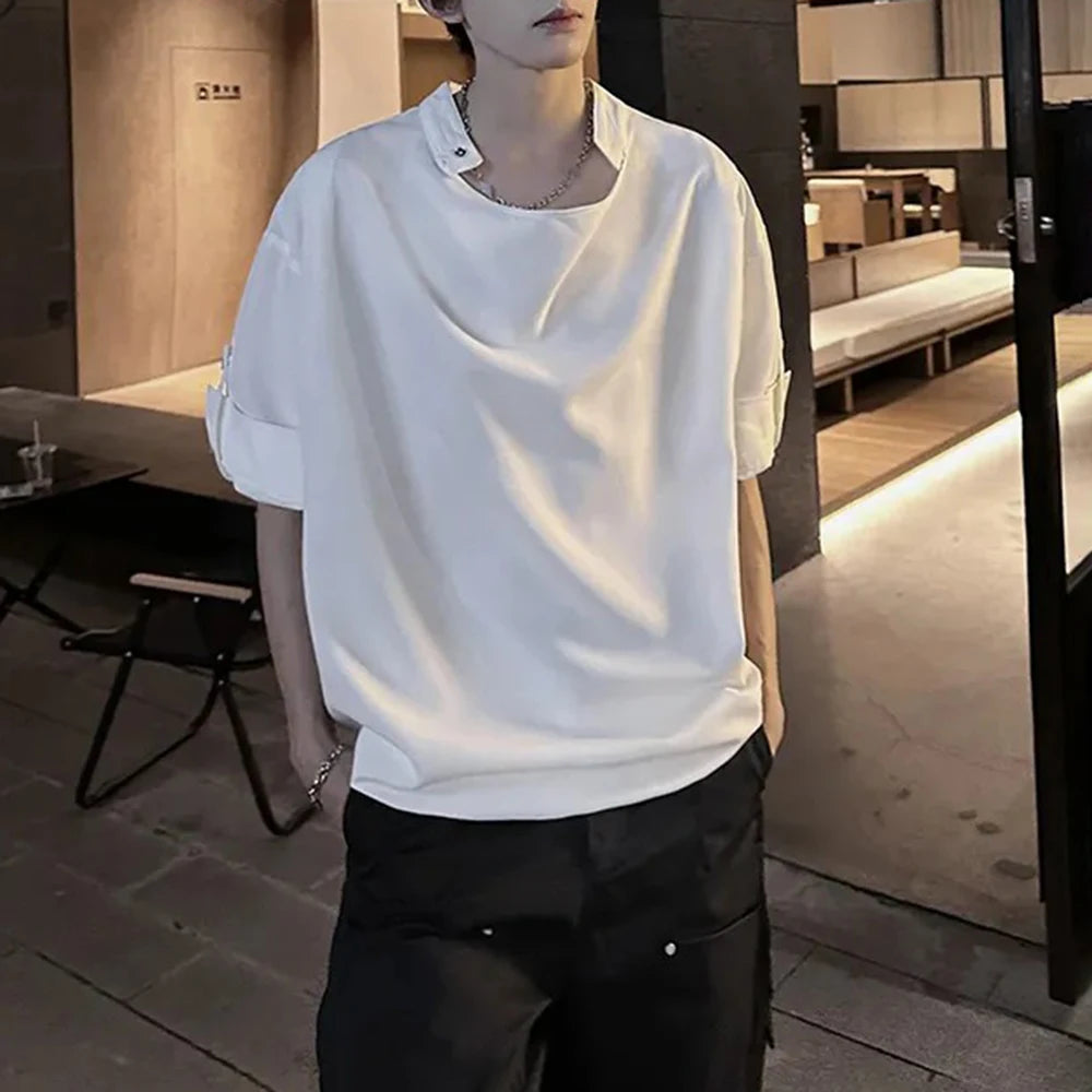 Threebooy  Fashionable Niche Design Simple Handsome Short-Sleeved T-Shirt Men Summer New Solid Color Casual Y2k T-Shirt Men's Clothing