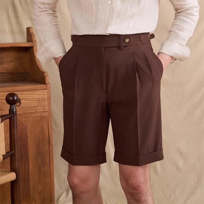 Threebooy New Men Summer Slim-fit British Style Suit Shorts Light Luxury Business Straight-leg Shorts Leisure Button-down Half-pants M-3XL