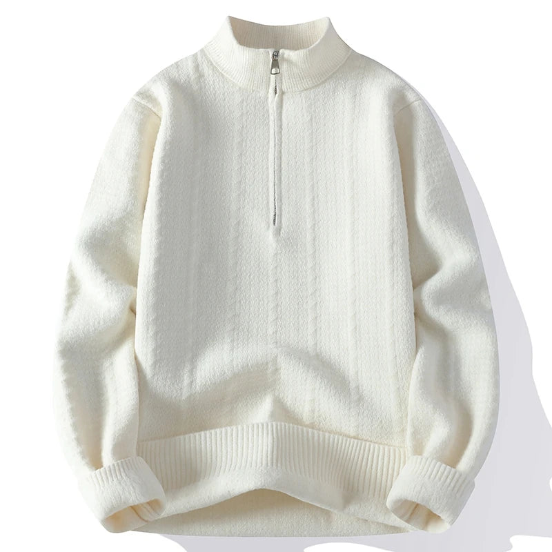 Threebooy Autumn Winter Stand Collar Knitted Sweater Men Youthful Vitality Loose Knitting Pullovers Mens Solid Color Warm Daily Sweaters