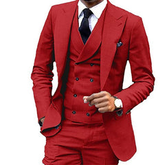 Threebooy  Suit 3 Pieces Blazer Vest and Pants Set Fitted Tuxedo for Groomsmen Elegant Party Dresses Retro Style Vest with V-neck