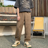 Threebooy 3 Color Plaid Pants Men Fashion Retro Casual Wide Leg Pants Mens Japanese Streetwear Loose Hip Hop Straight Pants Mens Trousers