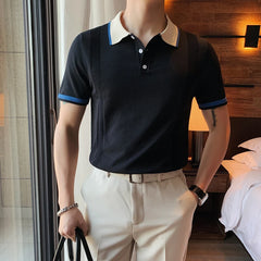 Threebooy Men Short Sleeve Polo Stripe Color Matching Fashion Collocation Cross-border Lapels Men Short Sleeve Polo Shirt Tops S-4XL