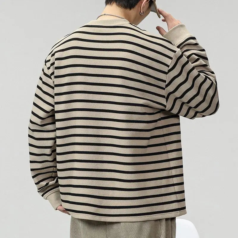 Threebooy Men's Striped Long Sleeved T-shirt Men's Trendy T-shirt Men's Hoodie Men's Base Shirt Top